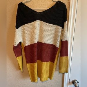 Color Block Sweater with Back Knot